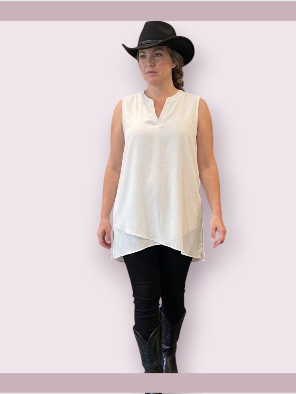 Susan Graver White Double Layer Sleeveless Tunic Top